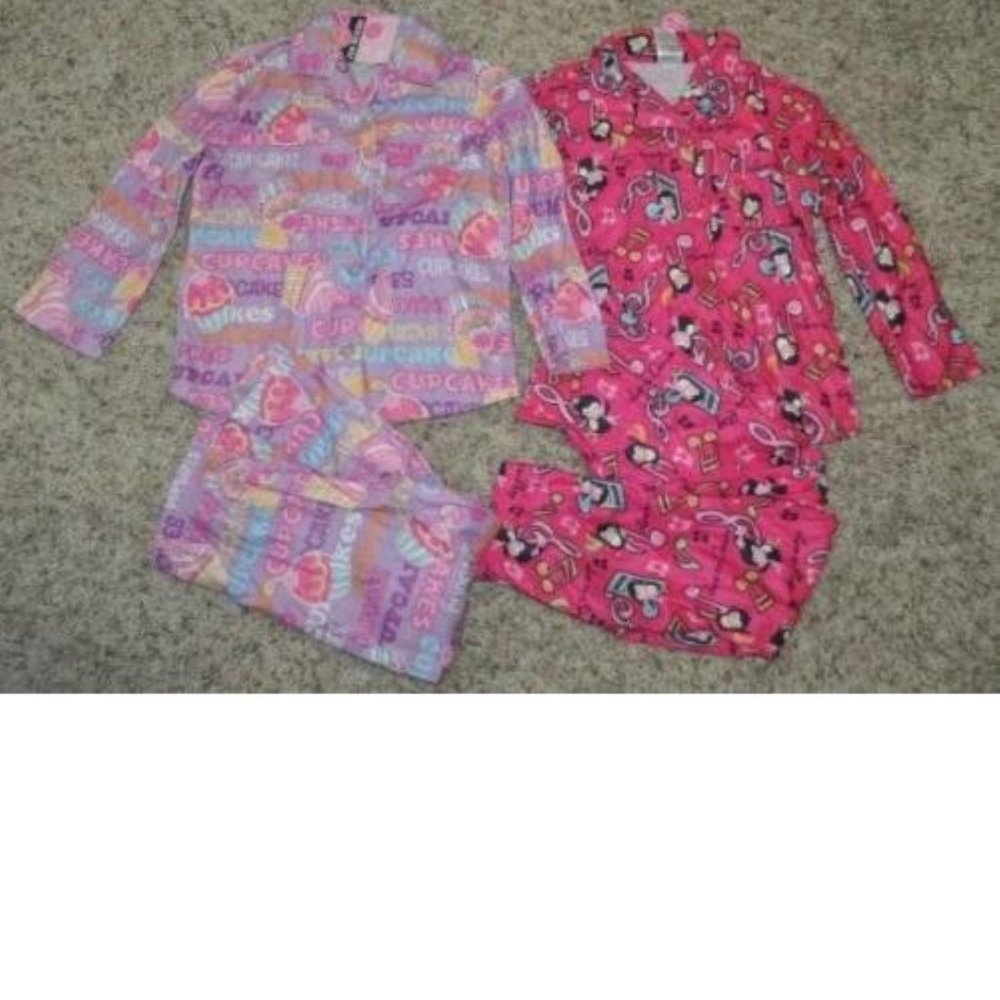 2 Girls Flannel Pajamas 4/5 Pink Penguin Purple Cupcakes 4 Pc Winter s Joe Boxer